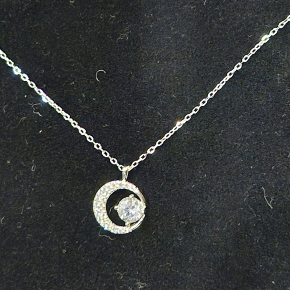 Moissanite Jewelry - Dazzling Moissanite And 925 Silver Moon Pendant Necklace #40